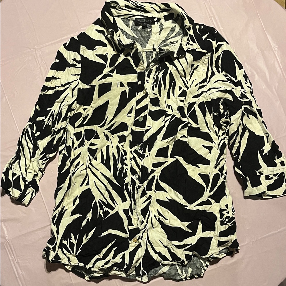 Rachel Zoe Black and Cream Leaf Print Blouse